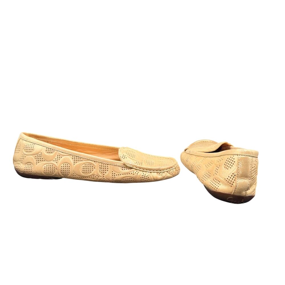 Coach A0306 Signature Perforated Leather Loafers Flats Gold Beige Women’s 10B